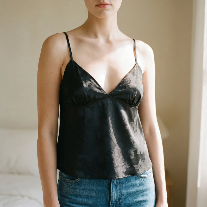 V-Neck Satin Cami Top -  Leona