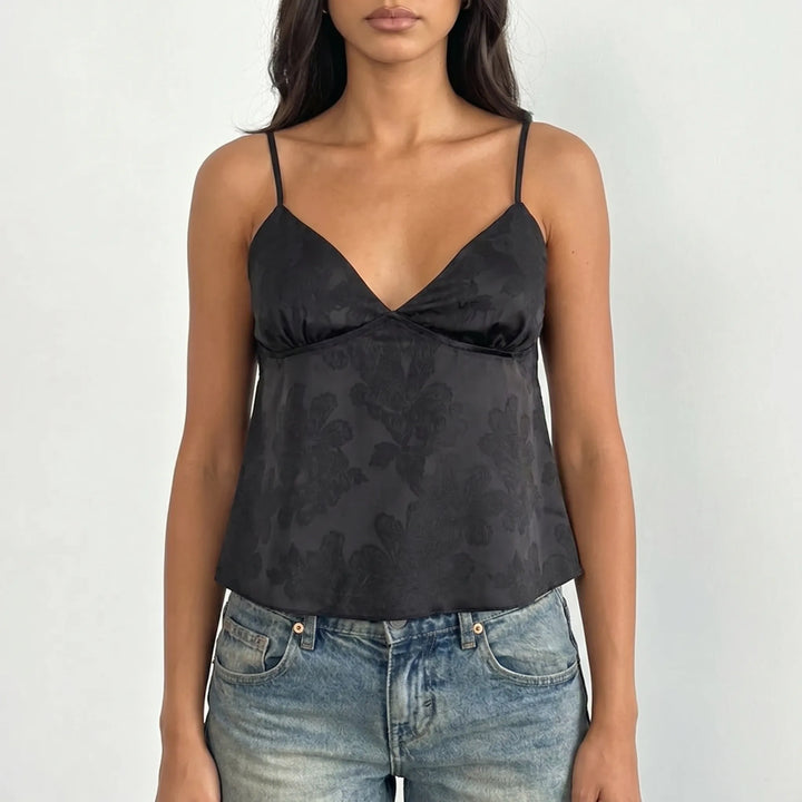 V-Neck Satin Cami Top -  Leona