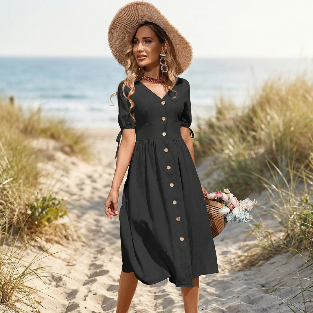 V Ausschnitt Midikleid Mit Knopfleiste - Maxine