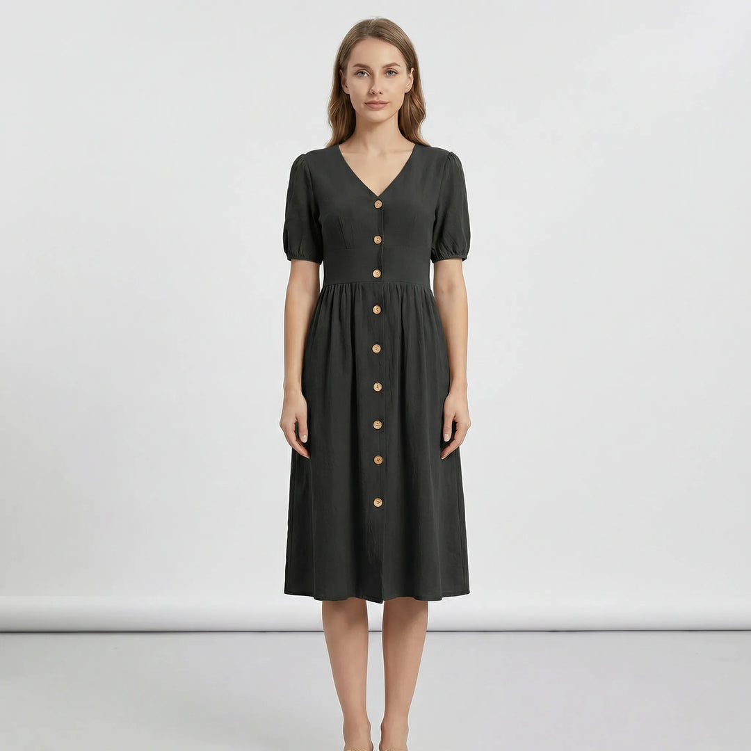 V Ausschnitt Midikleid Mit Knopfleiste - Maxine