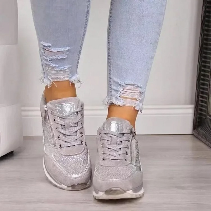 Damen Sneaker silber, atmungsaktiv, wasserdicht, vielseitig, modisch, Freizeit, Jeans.
