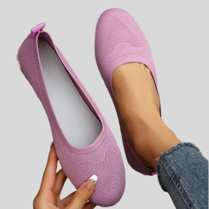 Lila Damen-Ballerinas aus Mesh, bequem, atmungsaktiv, ideal für Freizeit und Alltag.
