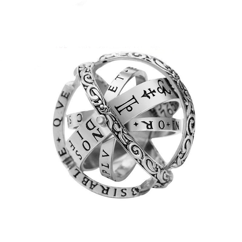 Vintage astronomischer Ring, silber, rotierend, komplexes Design, Schmuck für Damen und Herren.