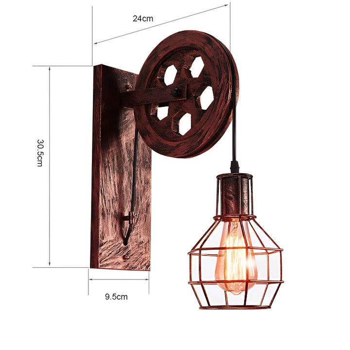 Vintage Wandlampe aus Metall, Retro-Design, LED-kompatibel, industrielle Optik, Braun.