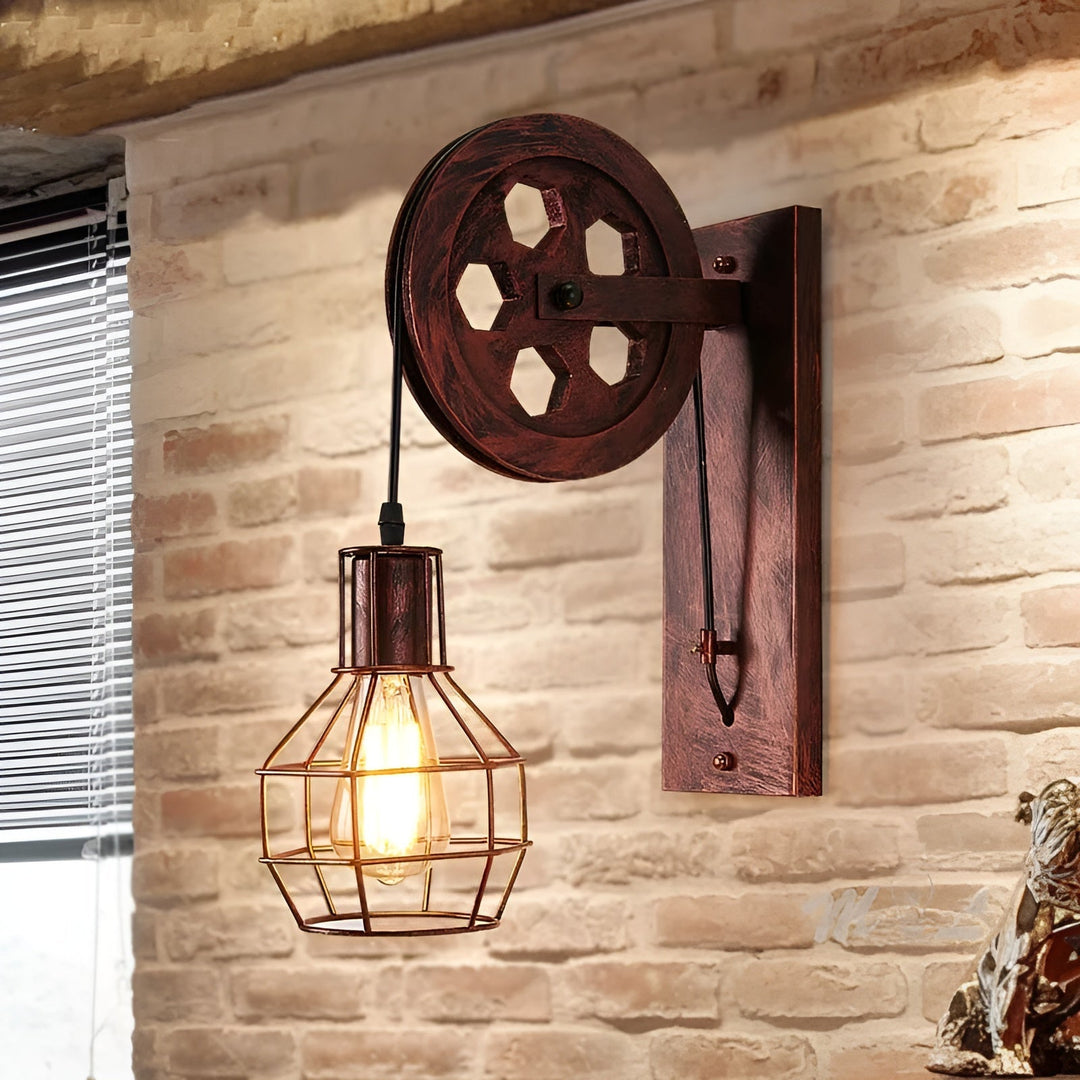 Vintage Wandlampe aus Holz und Metall, Retro-Design, LED, industrielle Beleuchtung, Wohnzimmer.