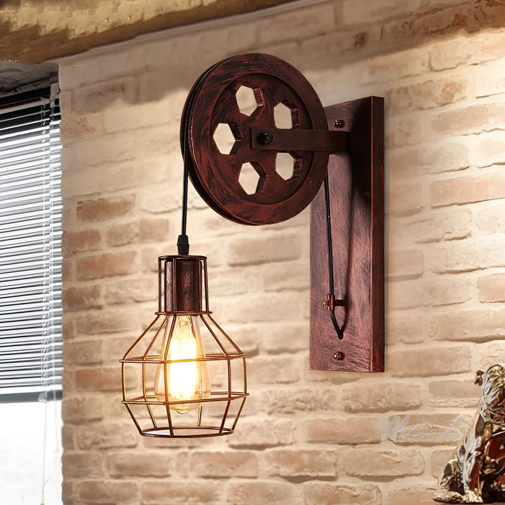 Vintage Wandlampe aus Holz und Metall, Retro-Design, LED, industrielle Beleuchtung, Wohnzimmer.