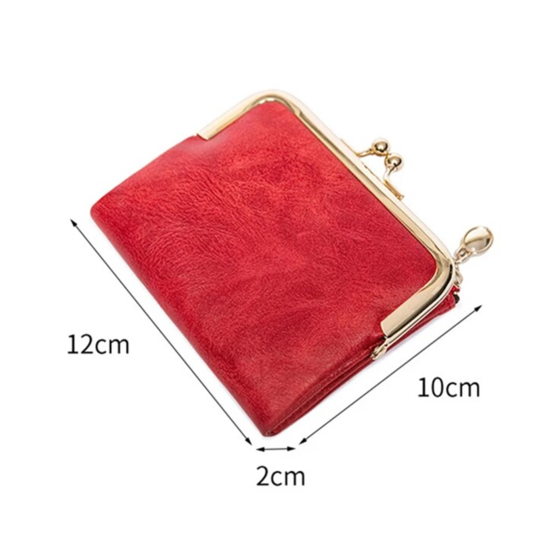 Rote Vintage-Geldbörse mit Kussverschluss, Leder, 12x10x2cm, Damen-Portemonnaie.