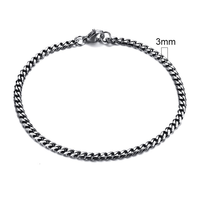 Silbernes Edelstahl-Armband, 3mm, Miami Curb Chain, Herren, kubanische Gliederkette.