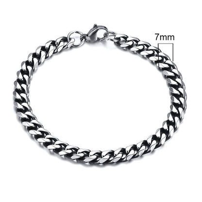 Silbernes Edelstahl-Armband, 7mm, Miami Curb Chain, Herren, modisch, robust, kubanischer Stil.