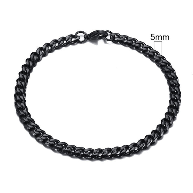 Schwarzes Edelstahlarmband, 5mm, kubanische Gliederkette, Herrenarmband, modisch.