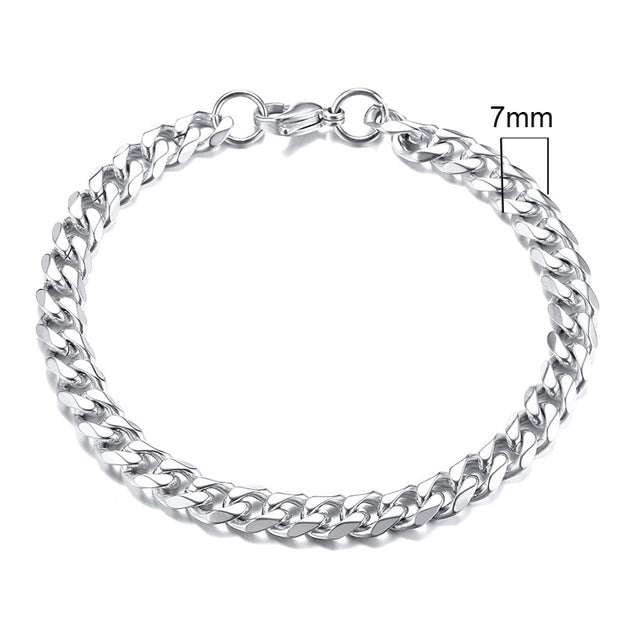 Silbernes Edelstahl-Armband, 7mm Miami Curb Chain, Herren-Schmuck, kubanische Gliederkette.