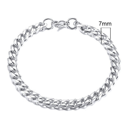Silbernes Edelstahl-Armband, 7mm Miami Curb Chain, Herren-Schmuck, kubanische Gliederkette.