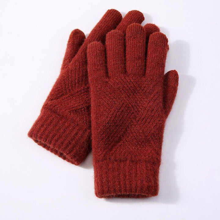 Weinrote Strickhandschuhe aus Wolle, warm und stilvoll, ideal für den Winter.
