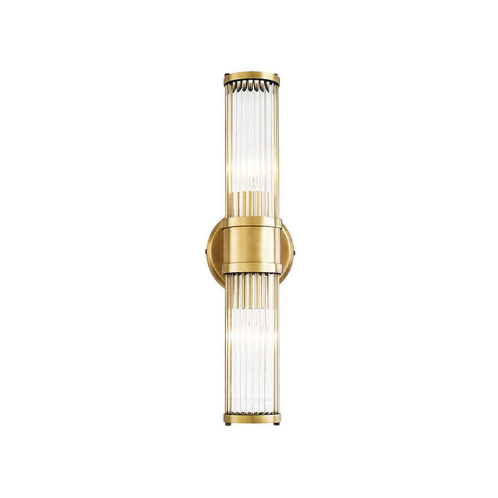 Goldene Wandleuchte aus Metall und Glas, vertikal, modern, für Innenbeleuchtung.