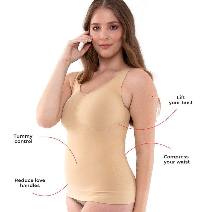 Damen Shapewear Top, beige, nahtlos, Bauchkontrolle, Hebt die Brust, Taille komprimieren.