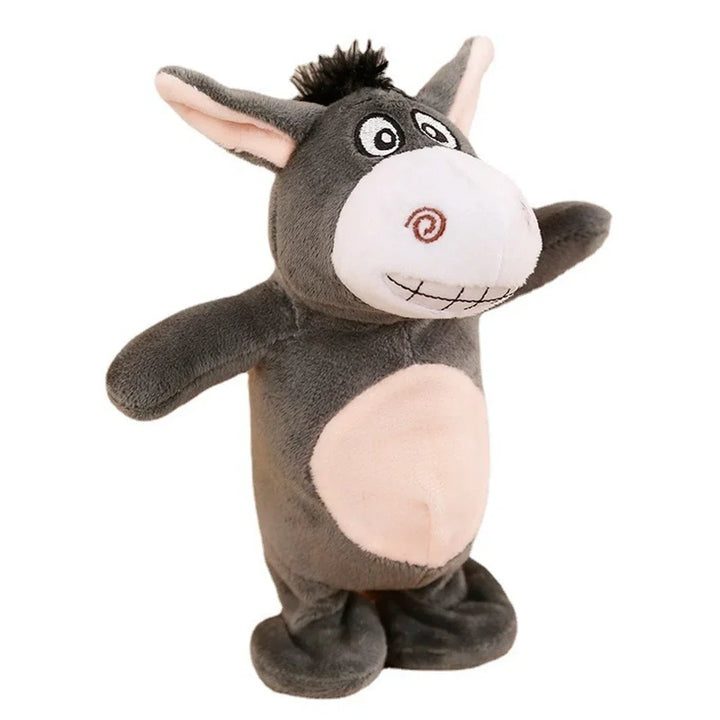 Grauer Plüsch-Esel Spielzeug, stehende Position, weiches Kuscheltier für Kinder, Geschenkidee.