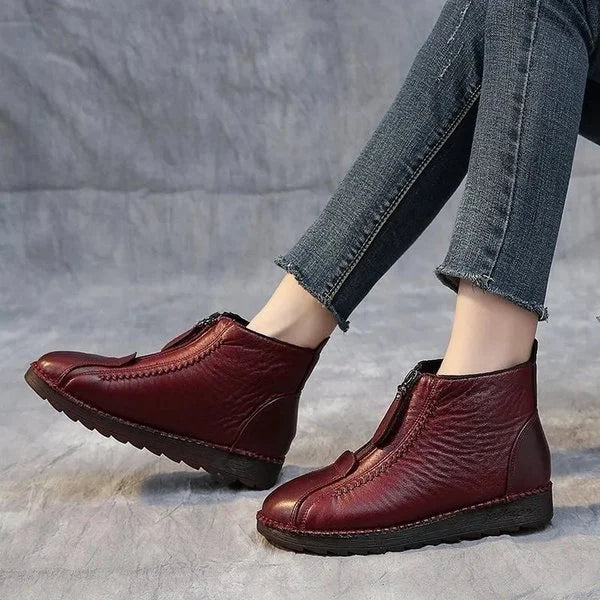 Damen Stiefeletten rot, rutschfest, bequem, Leder, Reißverschluss, modisch, Herbst/Winter.