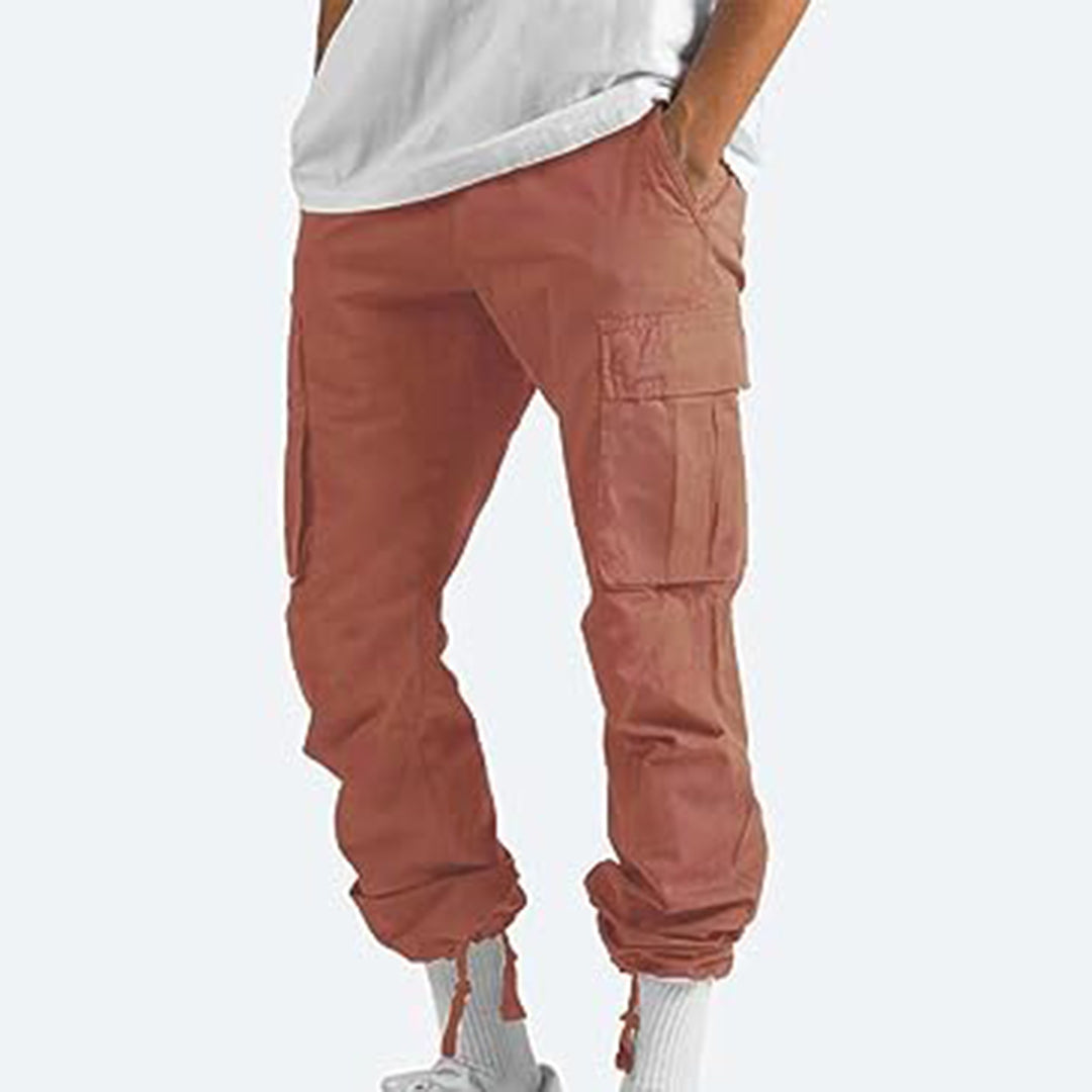 Rote Cargohose für Herren, Baumwolle, lässig, mit Taschen, modisch, bequem.