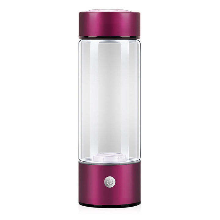 Rosa Wasserstoff-Generatorflasche, Glas, tragbar, wiederaufladbar, für gesundes Trinkwasser.