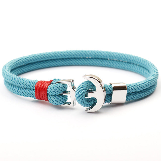 Blaues Herrenarmband mit Walflossen-Anker, mehrlagig, maritimer Stil, Edelstahlverschluss.