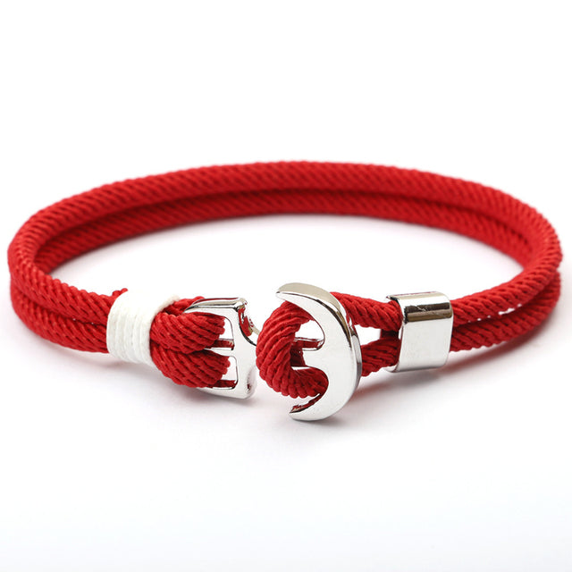 Rotes Herrenarmband mit Anker-Verschluss, maritimer Stil, mehrlagig, modisch, Geschenkidee.