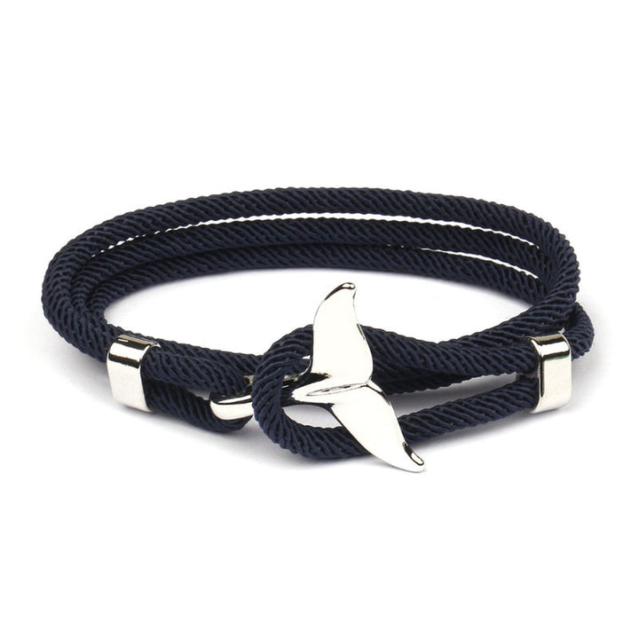 Armband mit Walflossen-Anhänger, mehrlagig, marineblau, Herren, modisch, Edelstahl.