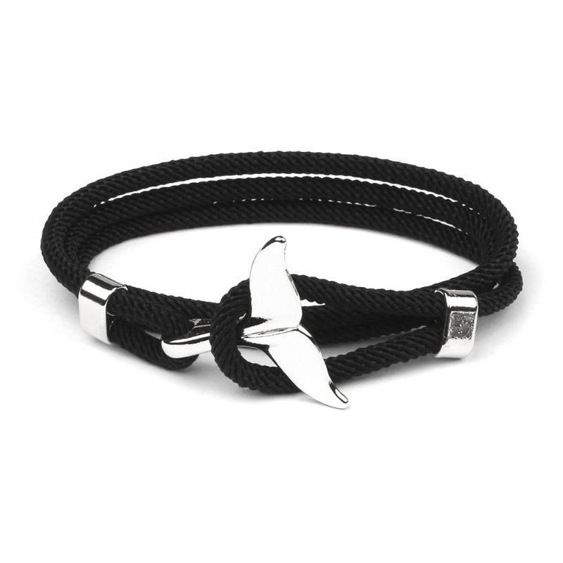 Armband mit Walflossen-Anhänger, schwarz, mehrlagig, Herren, maritim, Edelstahl, modisch.