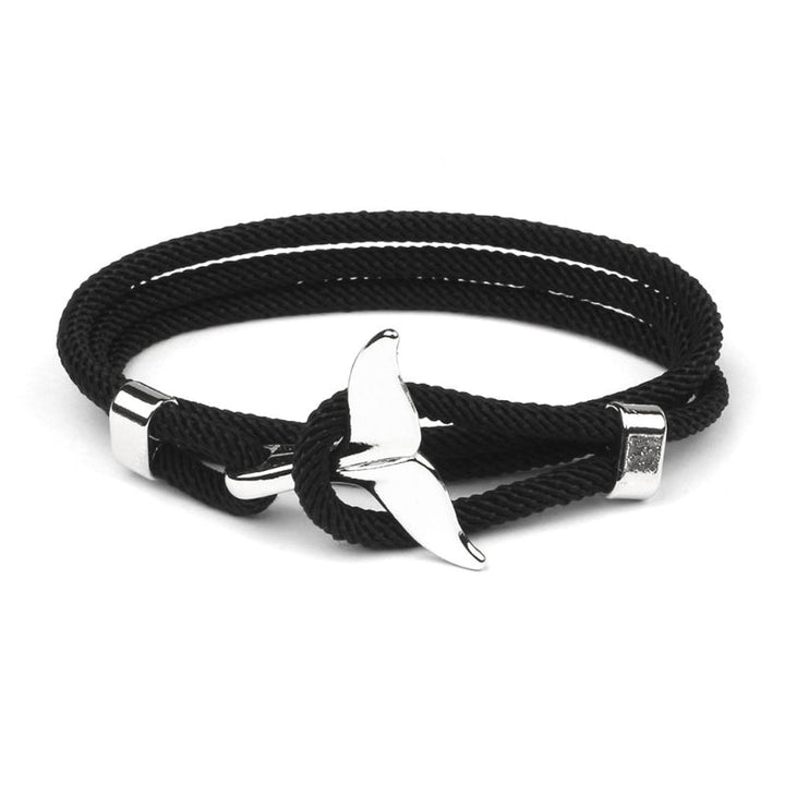 Armband mit Walflossen-Anhänger, schwarz, mehrlagig, Herren, maritim, Edelstahl, modisch.