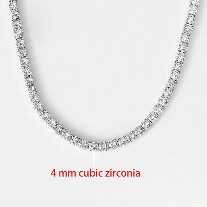 4 mm Zirkonia Halskette, Weißgold, funkelnd, eleganter Schmuck, luxuriöses Design
