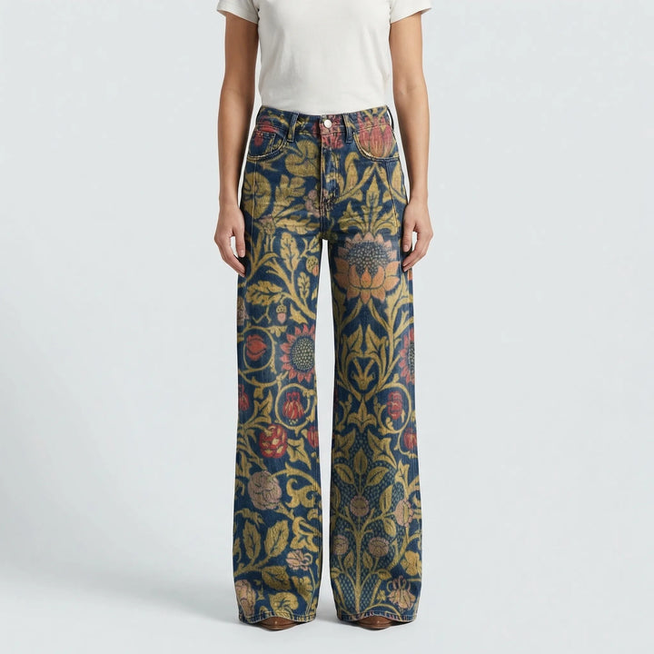 Wide-Leg Floral Print Trousers - Alexis