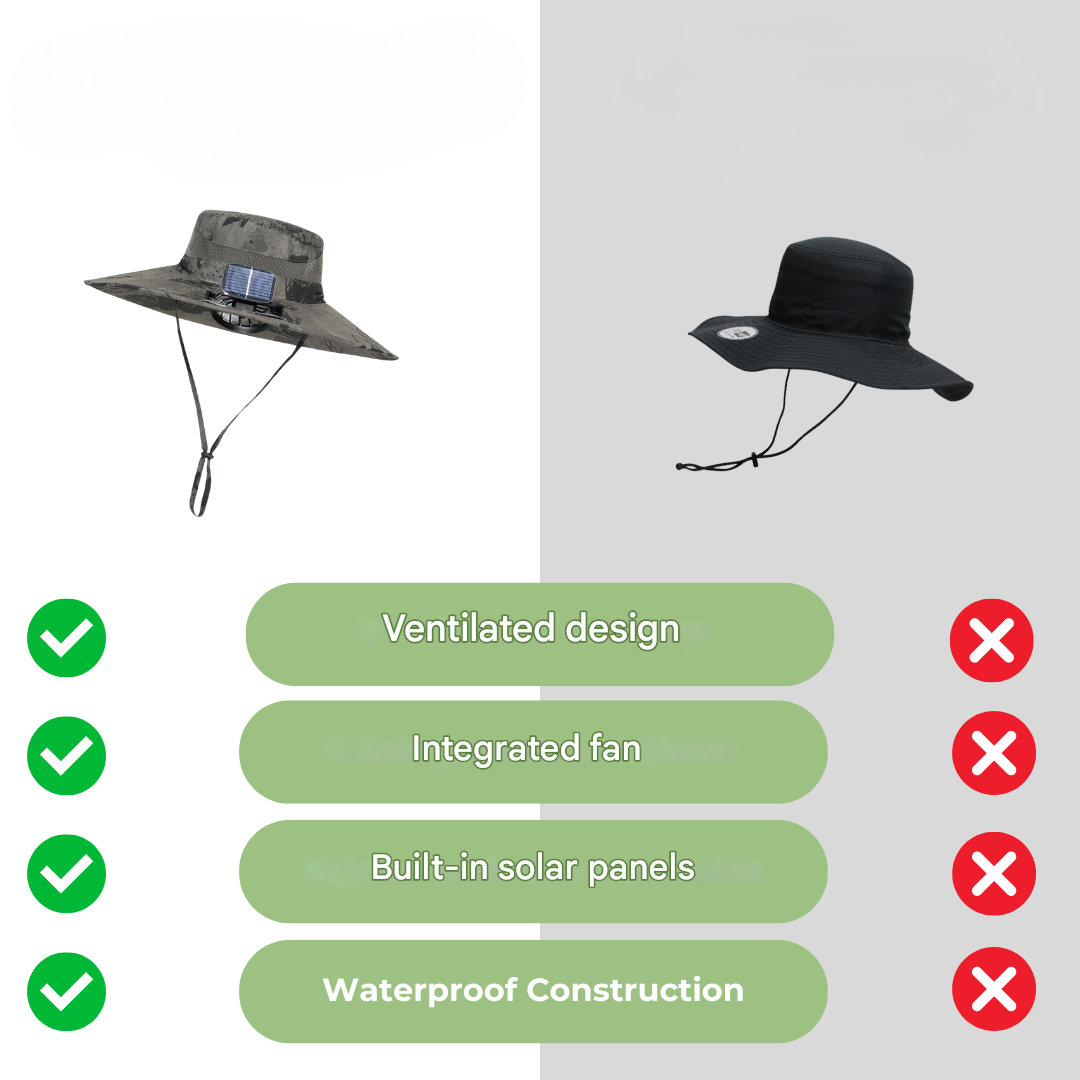 Venkovní sluneční klobouk s vestavěným ventilátorem – Sunbreeze