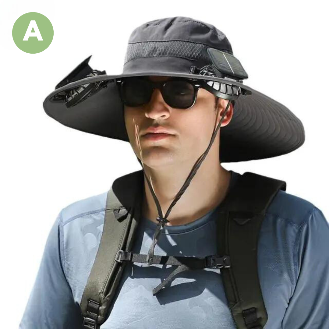 Venkovní sluneční klobouk s vestavěným ventilátorem – Sunbreeze