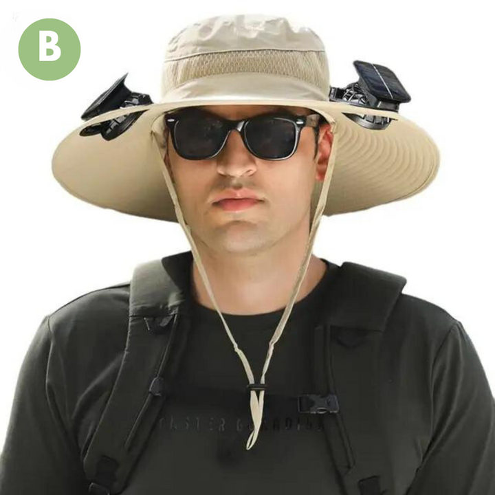Venkovní sluneční klobouk s vestavěným ventilátorem – Sunbreeze