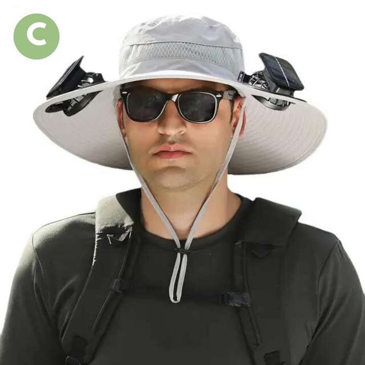 Venkovní sluneční klobouk s vestavěným ventilátorem – Sunbreeze