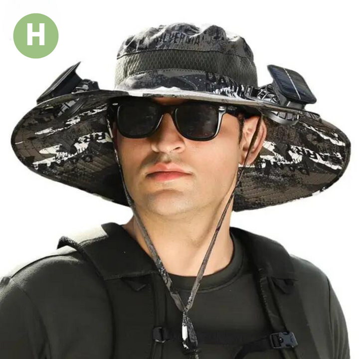 Venkovní sluneční klobouk s vestavěným ventilátorem – Sunbreeze