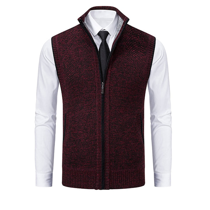 Weinrote Herrenweste mit Reißverschluss, elegantes Design, ideal für formelle Anlässe.
