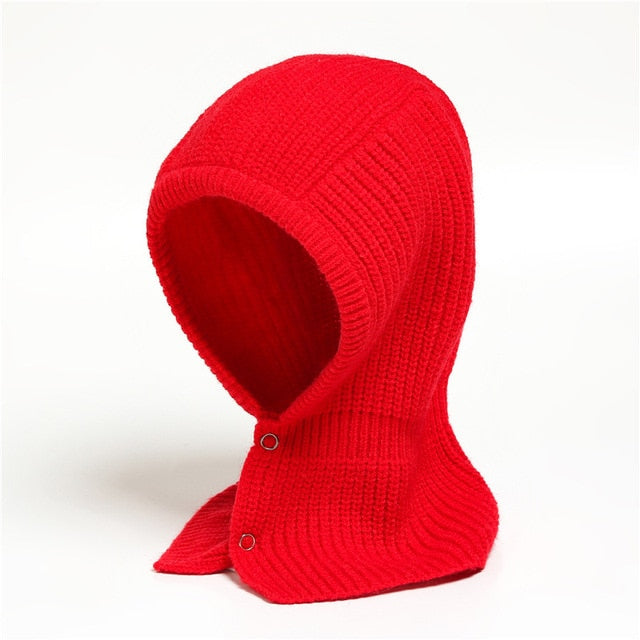 Rote gestrickte Kapuze aus Baumwolle, warme Unisex-Winterschal, Outdoor-Accessoire.