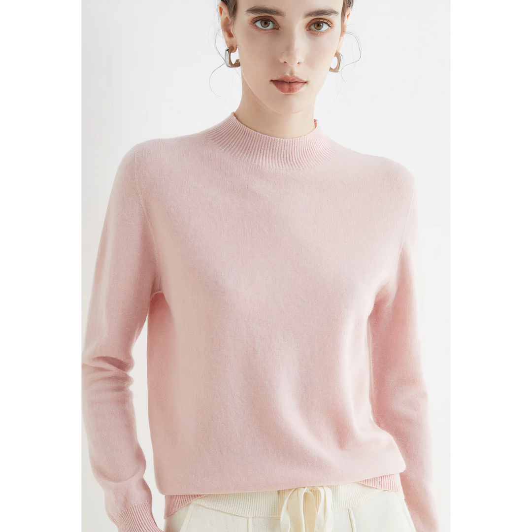 Damenpullover rosa, Kaschmir, Rundhalsausschnitt, langärmelig, elegant, modisch, weich.