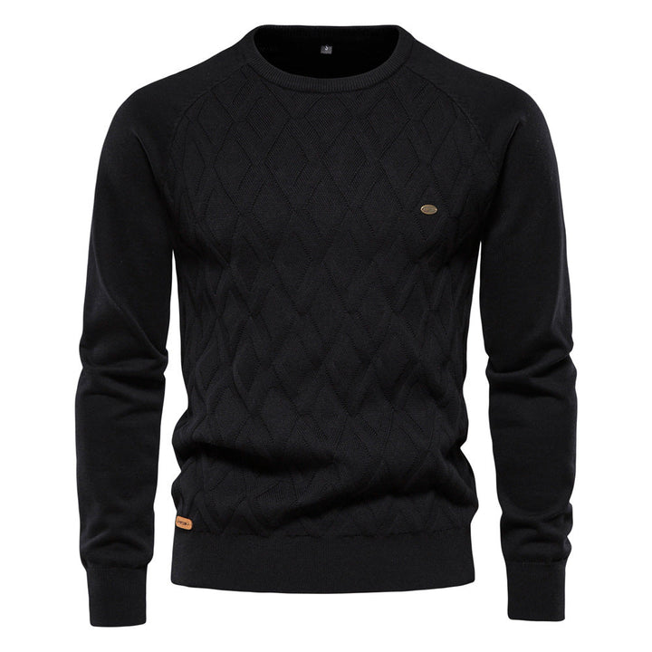 Schwarzer Herrenpullover aus Baumwolle, langärmelig, Herbst/Winter, Rautenmuster.