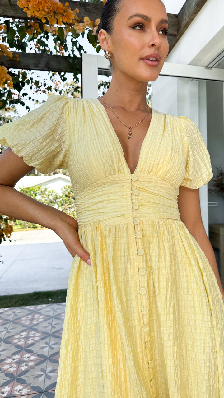 Boho-maxi šaty s V-výstřihem a knoflíkovou légou – Yara