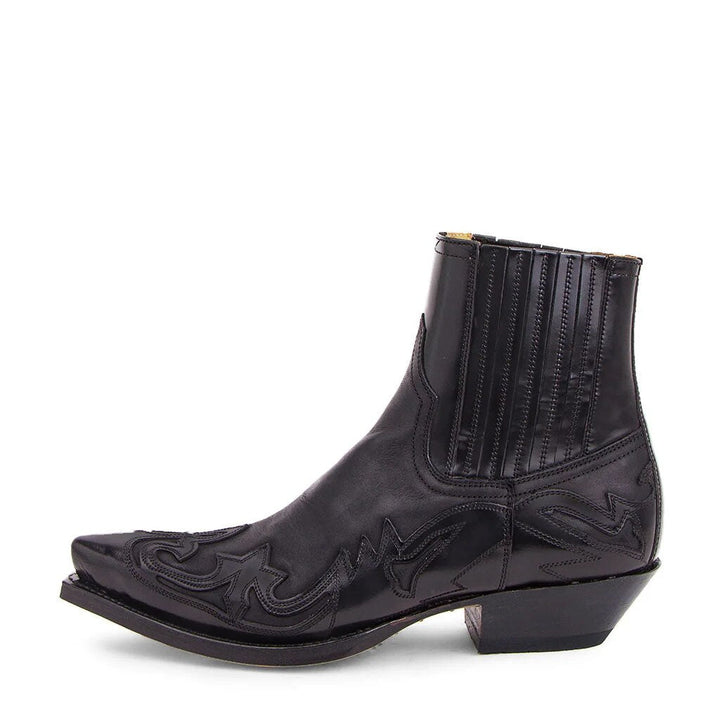 Schwarze Western-Cowboystiefel, Unisex, Leder, bestickt, spitz, Größe 35-48.