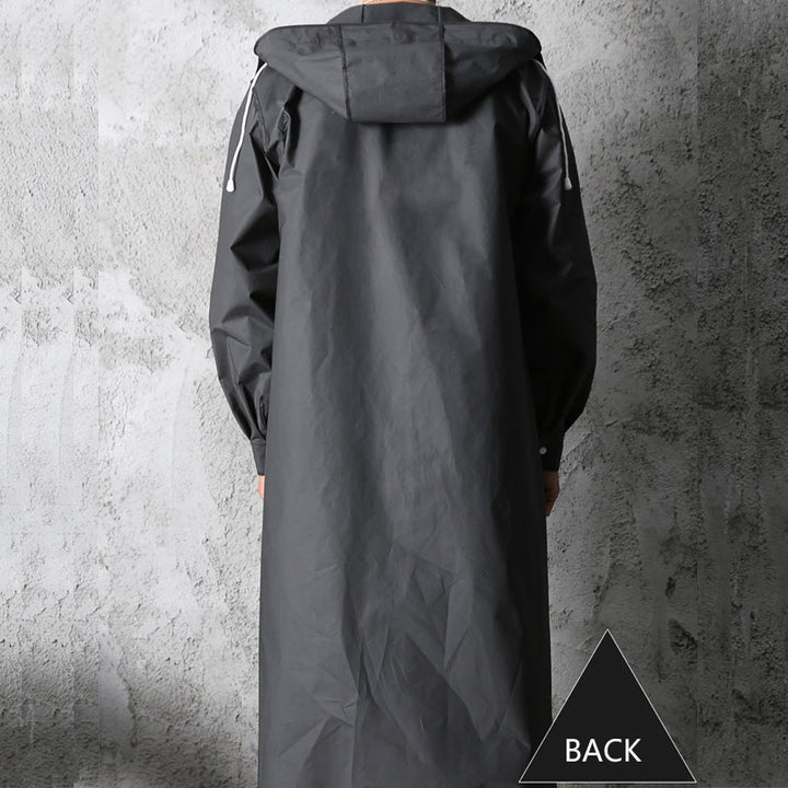 Schwarzer wasserdichter langer Regenmantel mit Kapuze für Damen und Herren, Outdoor-Aktivitäten.