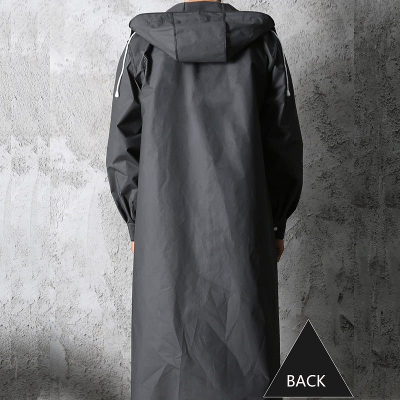 Schwarzer wasserdichter langer Regenmantel mit Kapuze für Damen und Herren, Outdoor-Aktivitäten.