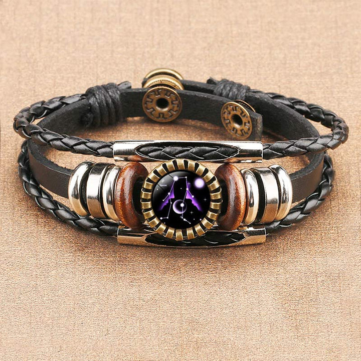 Schwarzes Lederarmband mit Vintage-Uhr-Design, geflochten, verstellbar, Herren-Schmuck.