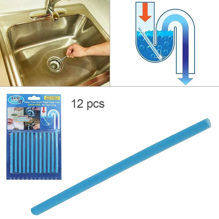 Abflussreiniger Sticks, 12 Stück, blau, zur Geruchsneutralisation und Reinigung von Abflüssen.
