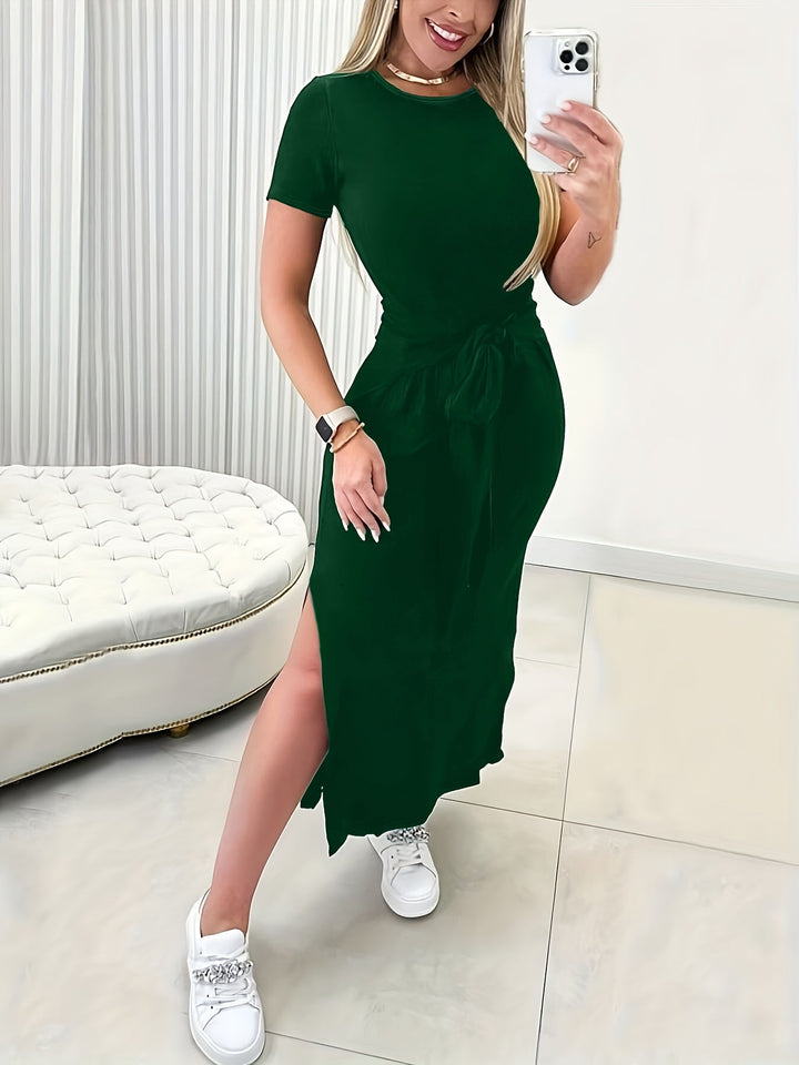 Stylové midi šaty s páskem pro dámy - podzimní střih