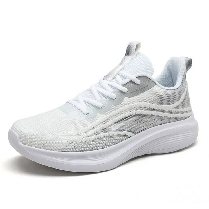 Weiße und graue Sportschuhe, atmungsaktiv, Airboost-Technologie, orthopädisch, Herren Sneaker.