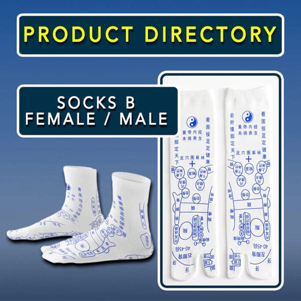 Akupressur-Socken weiß mit blauen Symbolen, Unisex, Fußmassage, Wellness, Entspannung.
