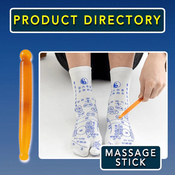 Akupressur-Socken mit Reflexzonenmuster, weiß-blau, Massage-Stick, Fußmassage, Entspannung.