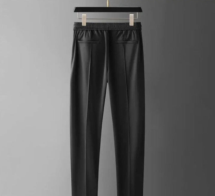 Schwarze Herren-Luxus-Hose, elegant, aus Lederimitat, modisch, für formelle Anlässe.